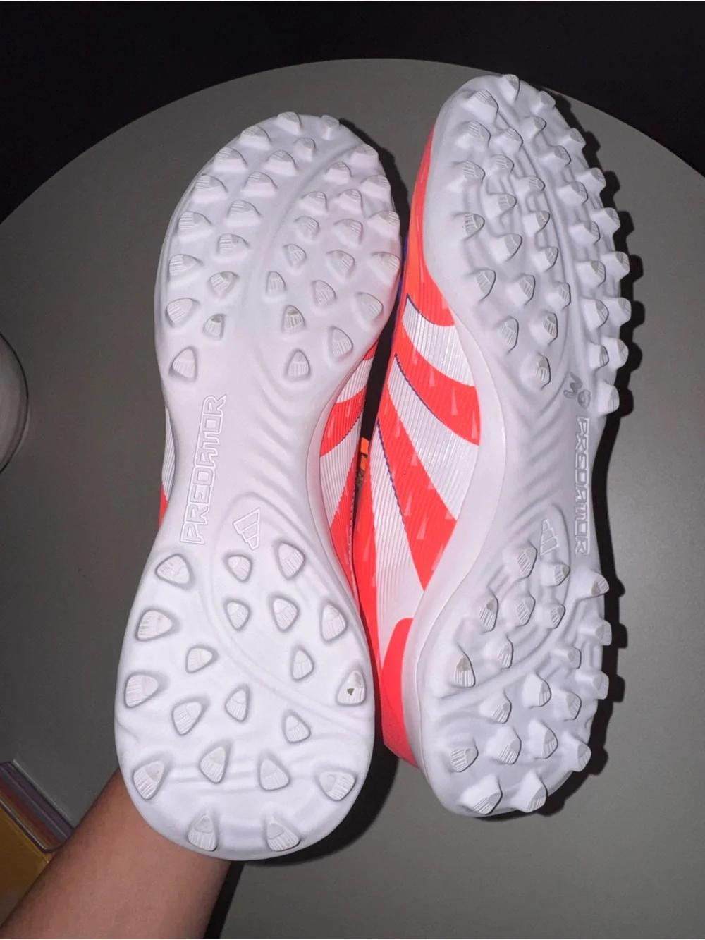 adidas Predator pro Turf Shoes - Neon Orange & White with Blue Accents